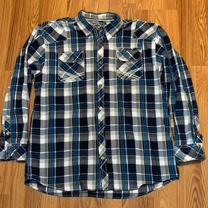 BKE Navy and White Plaid Button Down Shirt
